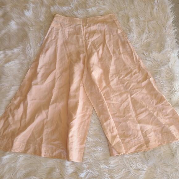 Club Monaco Culotte Linen Wide Leg Pant Cropped Porcelain Beige 10 Flowy Beach - Picture 4 of 5